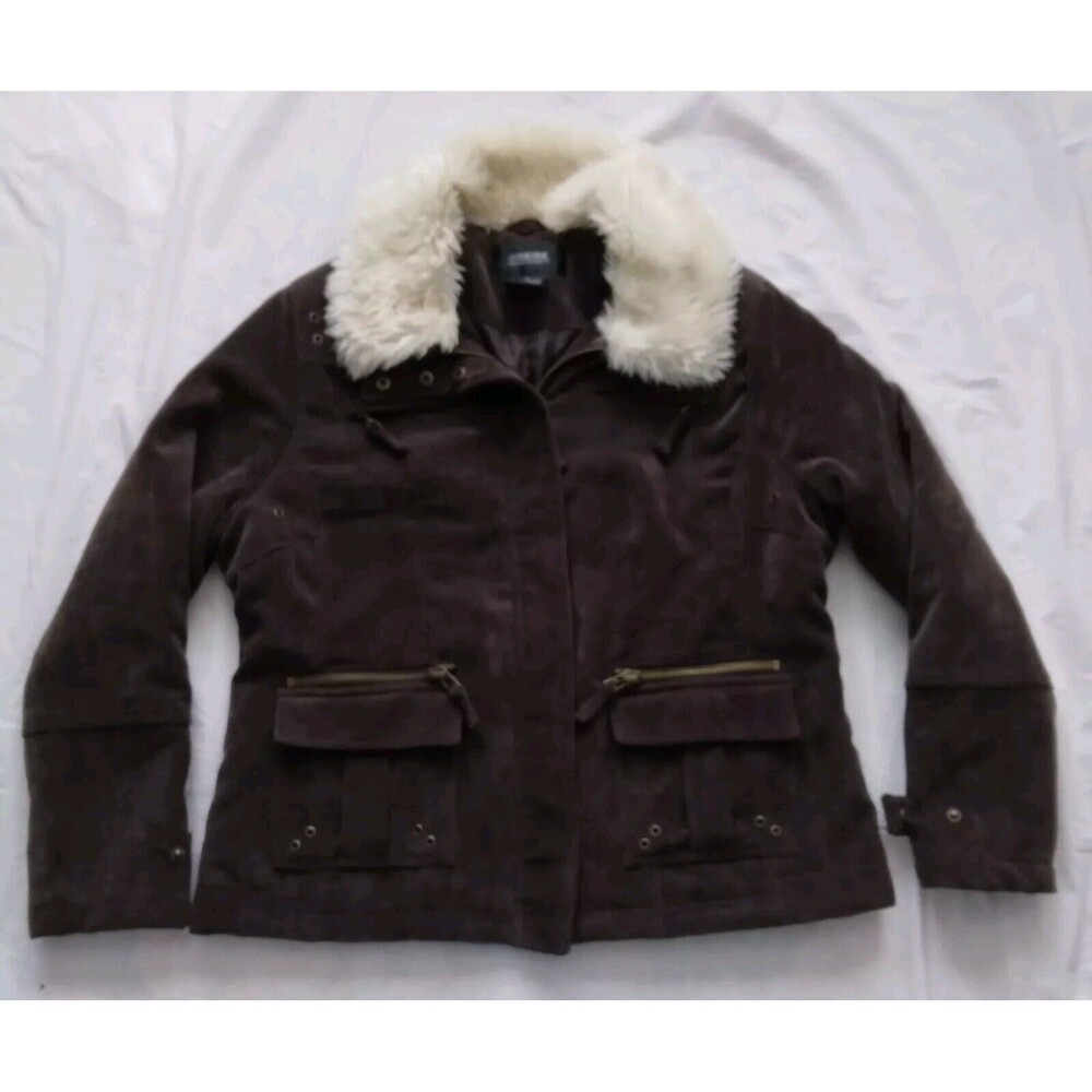 Adrienne Corduroy Jacket Faux Fur Trim Removable Collar Womens Size Large